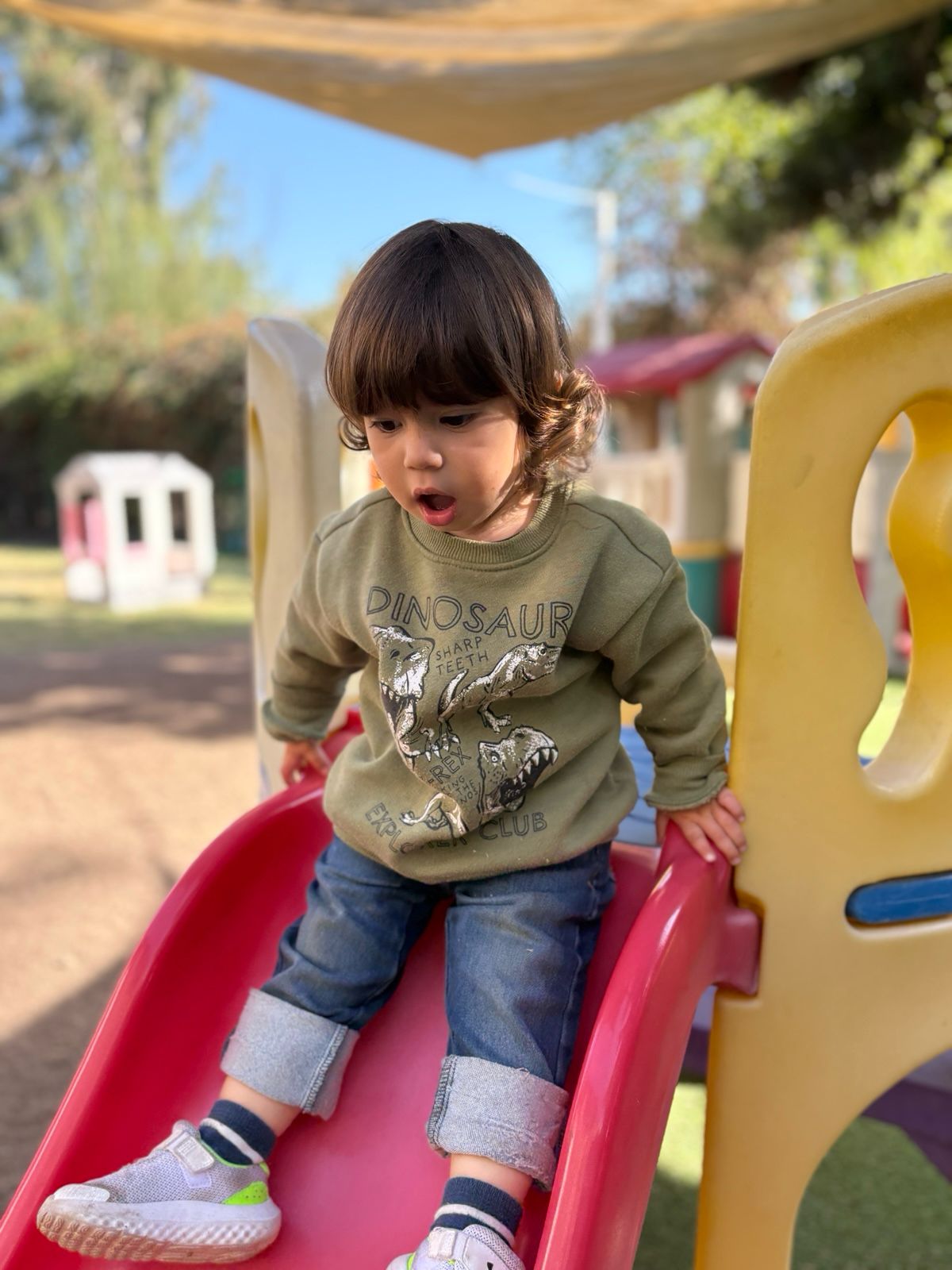 Niño bajando tobogán
